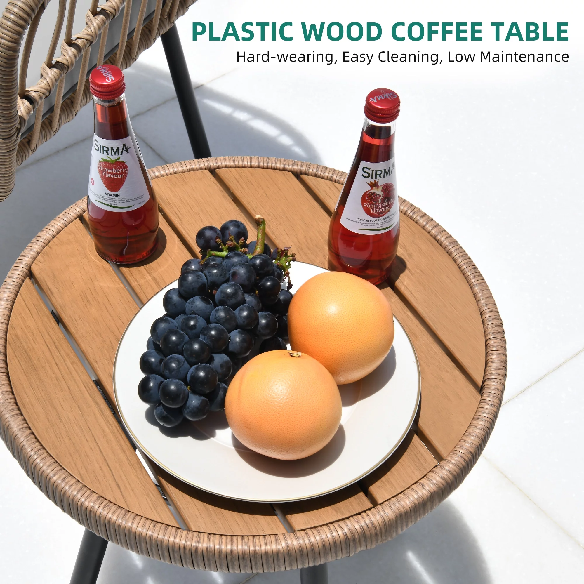 Dextrus 5-Piece Outdoor Wicker Furniture Set, 2 Outdoor Patio Chairs With 2 Ottomans and Coffee Table