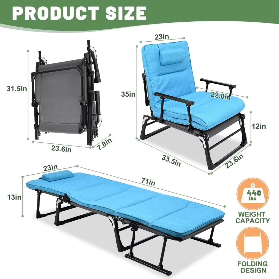 Docred 6-Fold Sleeping Cots for Adults, Folding Chaise Lounge Chairs Outdoor, Portable Folding Bed Cot Lounge Chair for Beach Lawn Camping Pool Sun Tanning