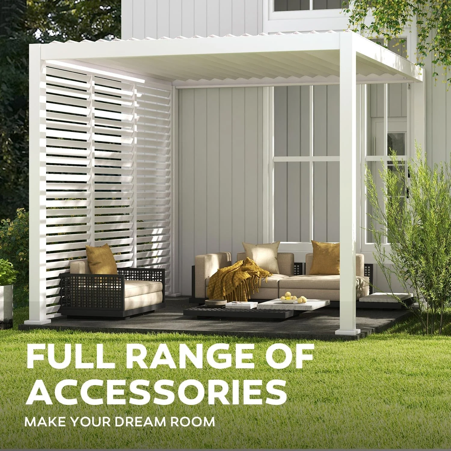 MIRADOR 111S 10x13 ft Outdoor Louvered Pergola, Aluminum Hardtop Gazebo w/ Adjustable Roof, White