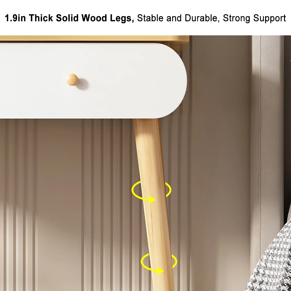 ANJORALA White Vanity Table Set with Mirror, Modern Makeup Vanity Desk Dressing Table with 2 Drawers & 2 Shelves(Without Stool)