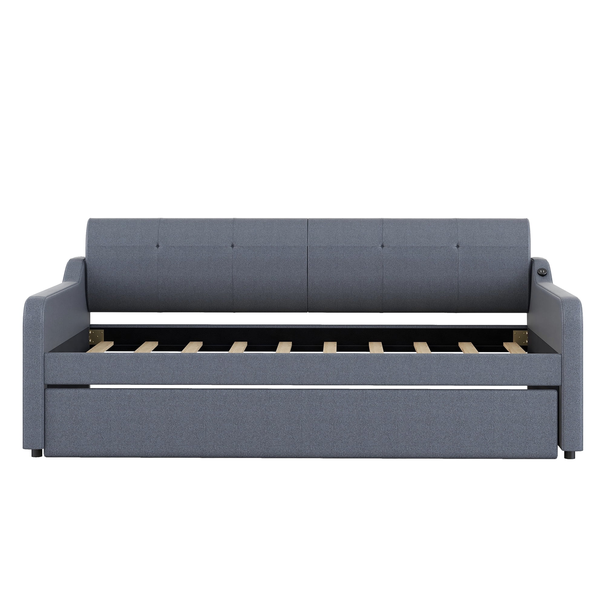 EUROCO Twin Size Upholstery DayBed with Convertible Trundle and USB Charging Station, Gray