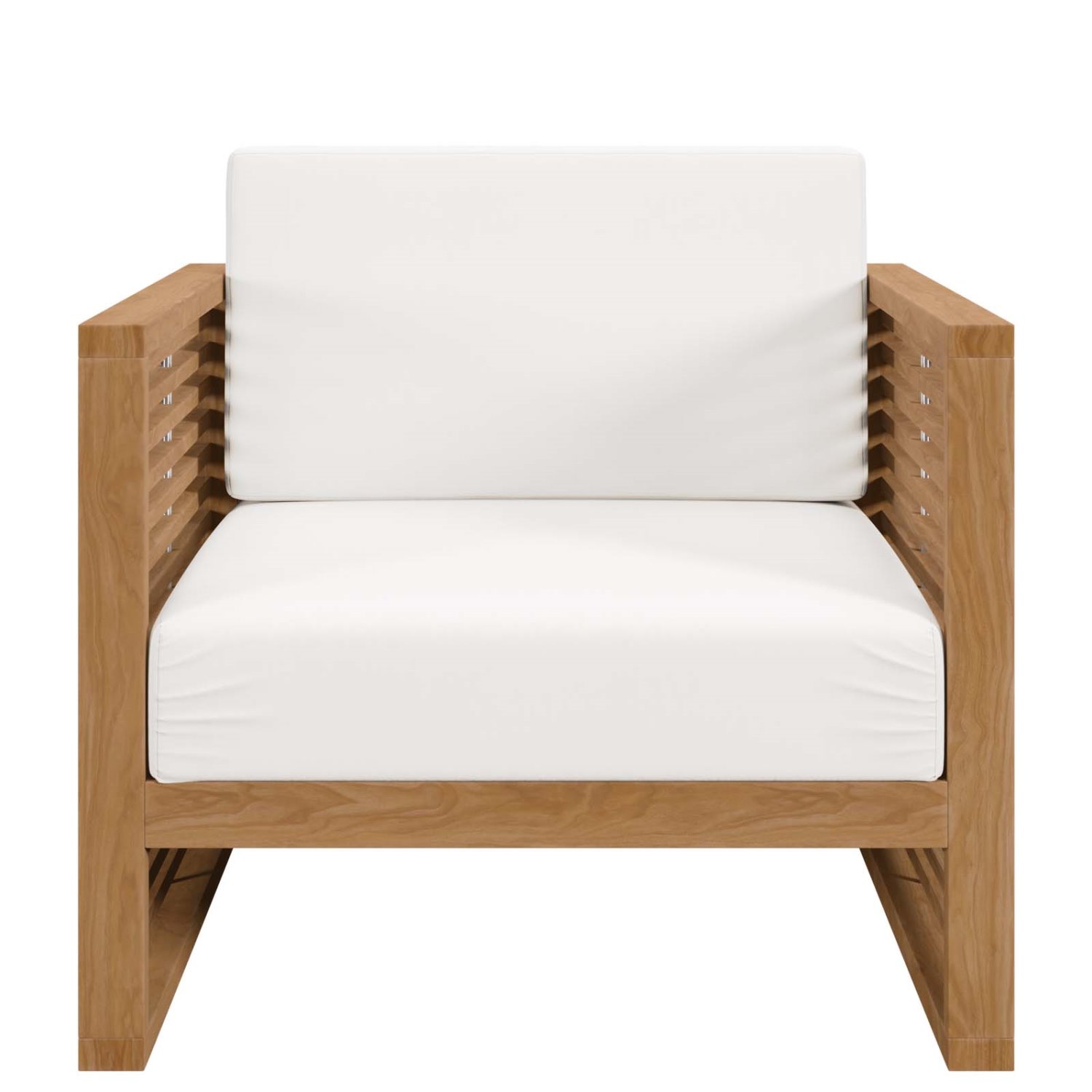 Lounge Chair ArmchairTable Set, White Natural, Teak Wood, Outdoor Patio Balcony Cafe Bistro Garden Hospitality Restaurant, Modern Contemporary HB34148