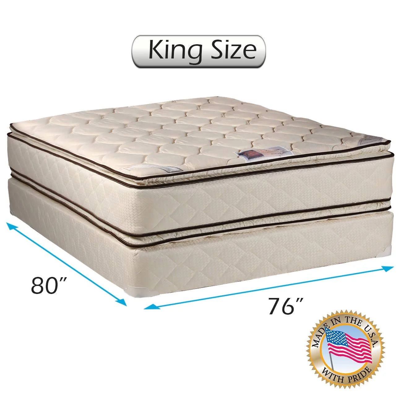 DS USA Coil Comfort Pillow Top King Mattress and Box Spring Set 2-Sided Sleep System with Enhanced Cushion Support, Fully Assembled, Orthopedic Type, Longlasting Comfort