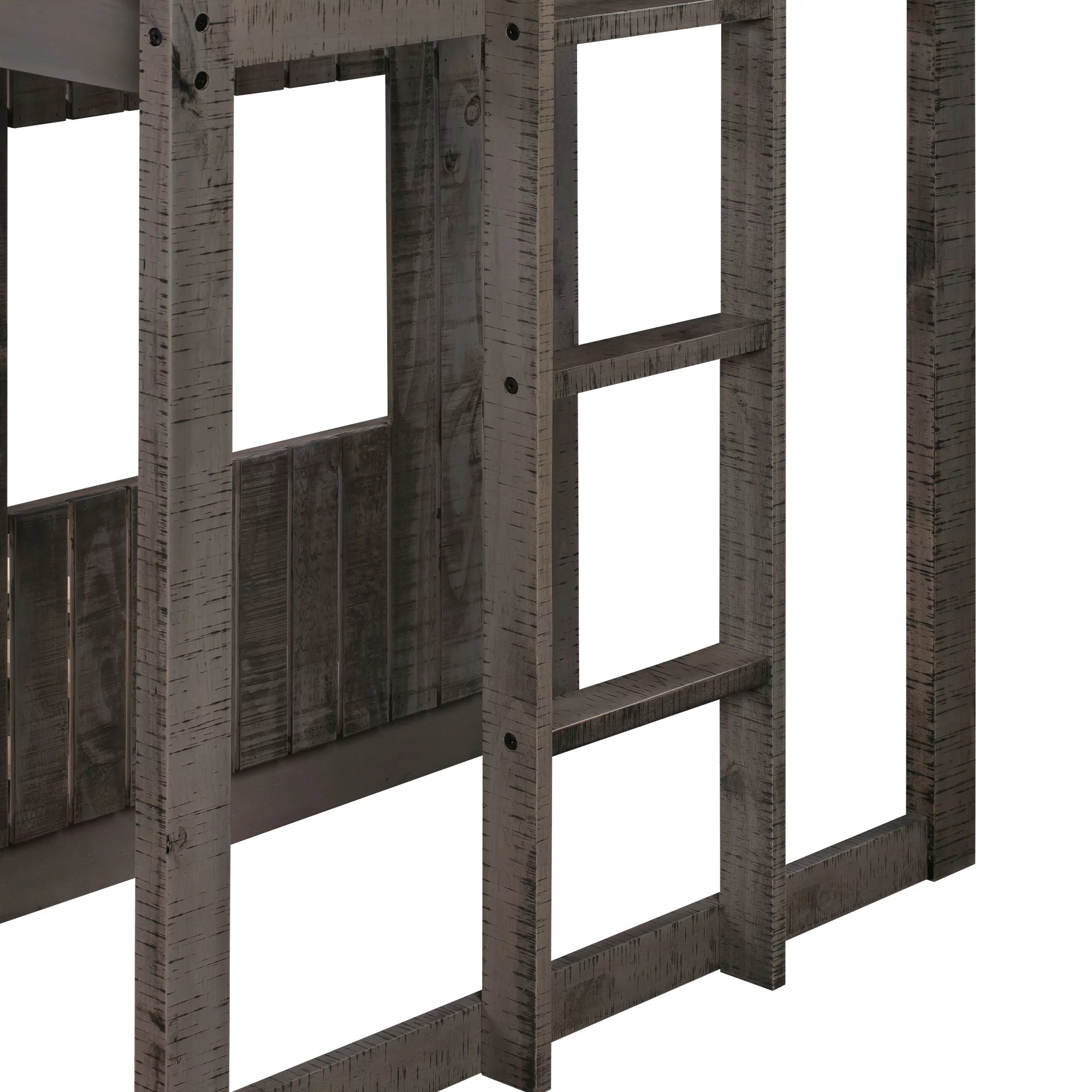 Royard Oaktree Twin Over Full House Bunk Beds with Roof and Windows Wooden Bunk Bed Frame with Ladder and Guardrails for Kids, Teens, Antique Gray