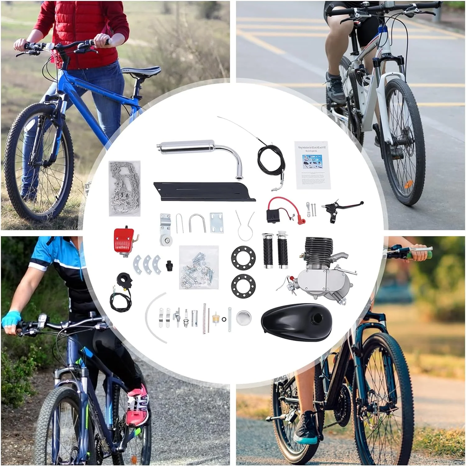 100cc 2-Stroke Bicycle Engine Kit Full Air-Cooling Motor Bike Modified Set Motorized Motor Bike Modified Tool offering, Super Fuel-efficient for 26