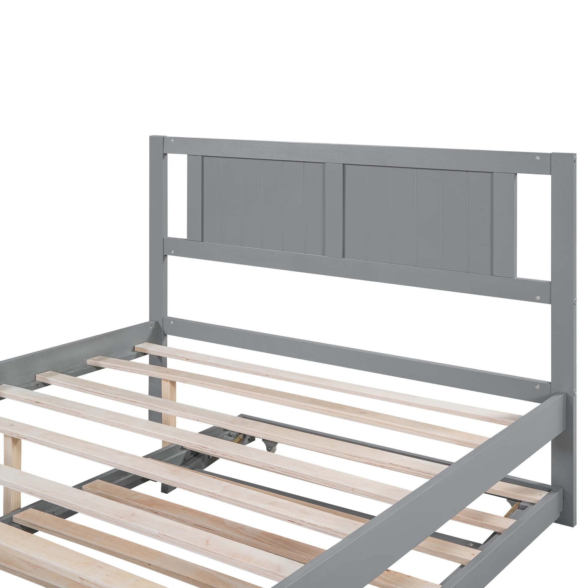 Euroco Wood Full Size Platform Bed with Trundle Frame Set, Wooden Bed Frame with Convertible Trundle Bed for Kids Teens Adulst, Gray