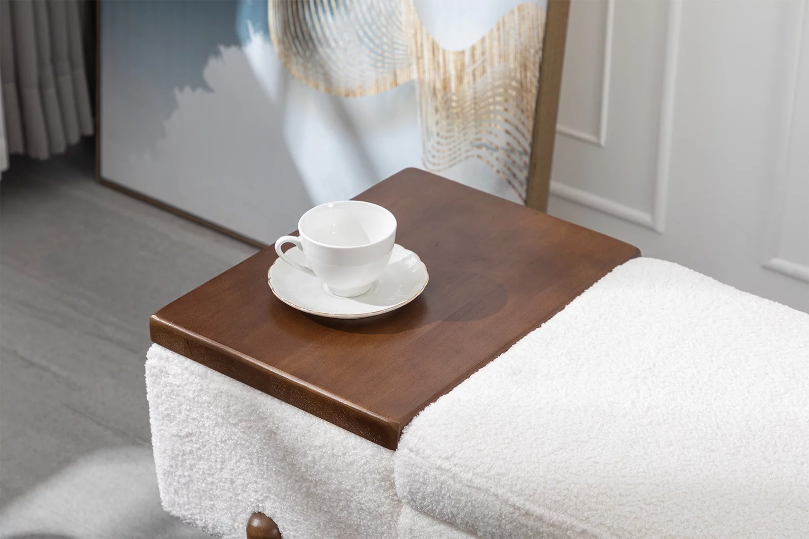 Guyou Storage Bench Sherpa End of Bed Ottoman Bench with Wooden Shoe Rack and Coffee Table, Modern Upholstered Long Seating Bench Entryway Bench for Hallway Foyer Living Room Bedroom, Beige