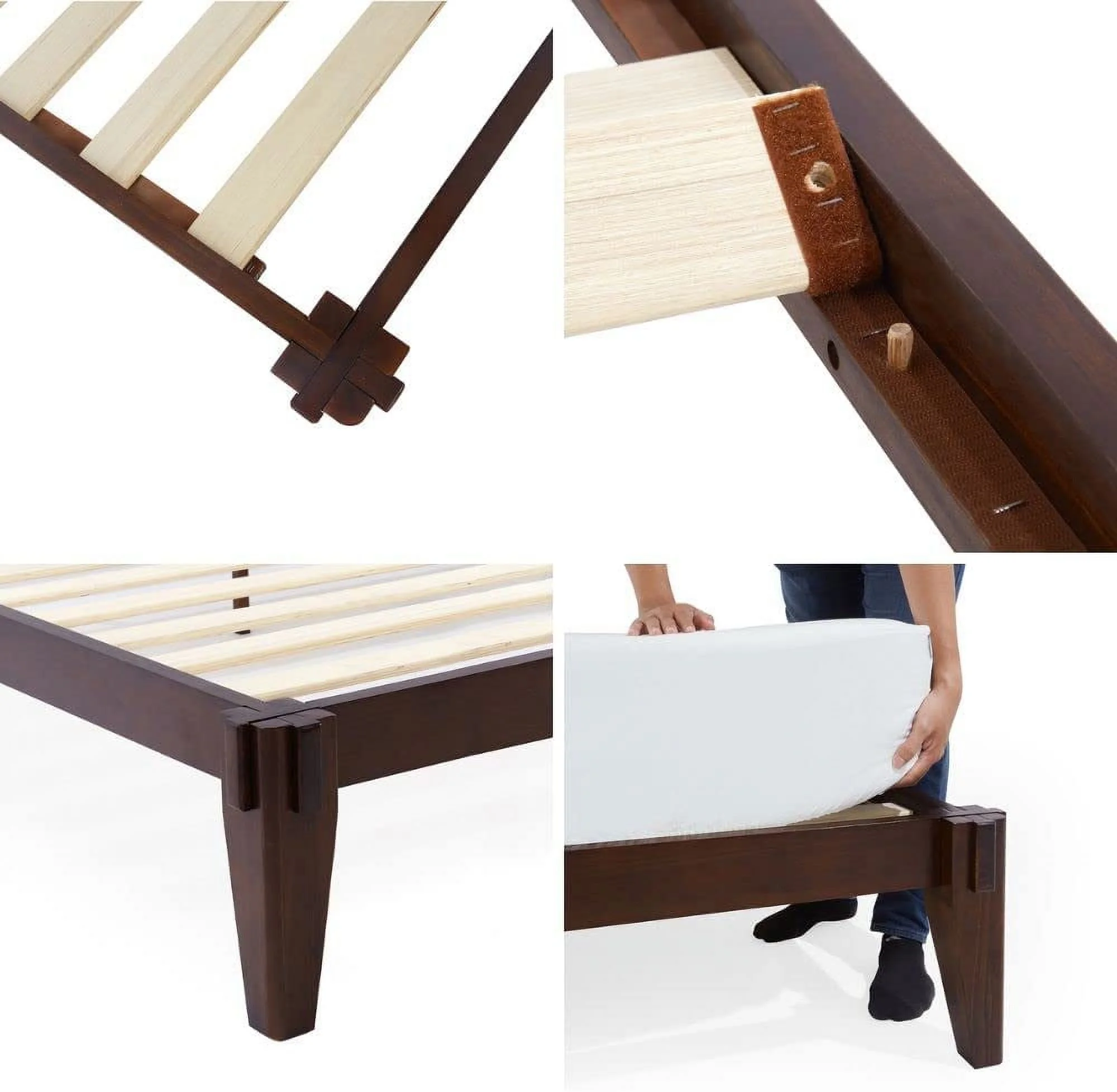 Bme Full Size | Chalipa 60x80x14in Signature Bed Frame Without Headboard, Multiple Style, Solid Wood, Walnut