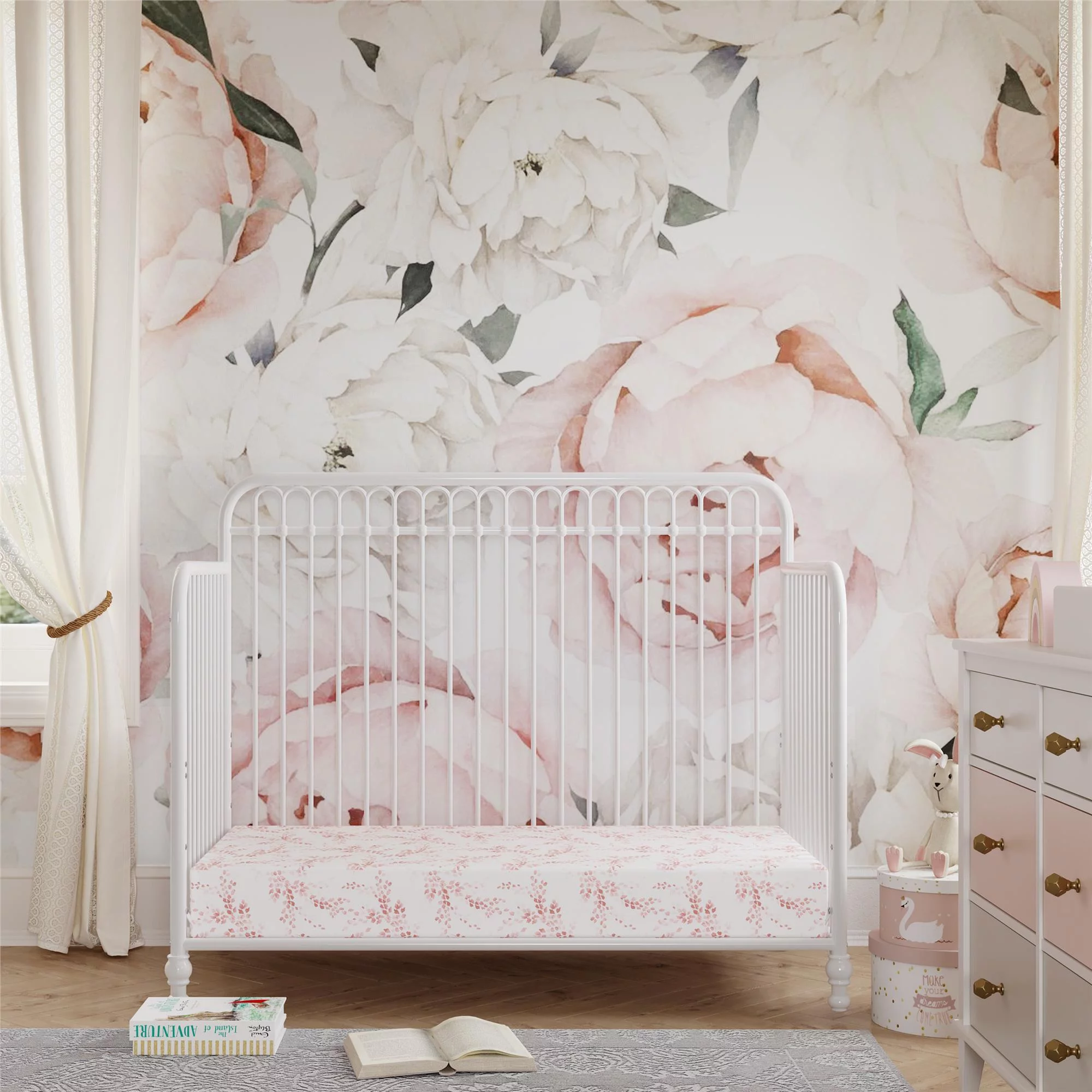 Little Seeds Ivy 3-in-1 Convertible Metal Crib, Off White