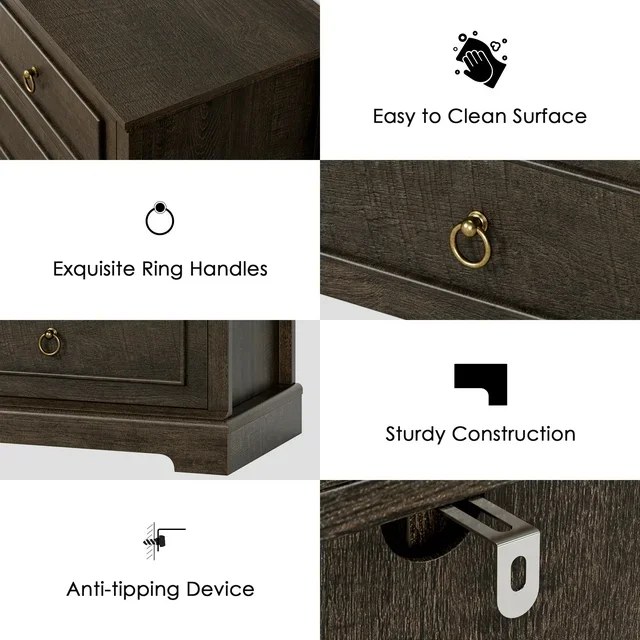 Homfa Double Dresser with 6 Drawers, 47'' Wide Chest of Drawers for Bedroom, Storage Cabinet for Living Room, Dark Brown