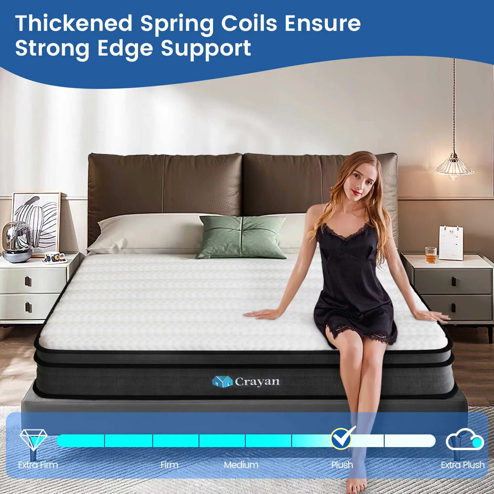 Crayan King Mattress, 10 Inch Memory Foam Mattress King Size, Innerspring Hybrid Mattress in a Box with Motion Isolation & Strong Edge Support & Pressure Relief, CertiPUR-US