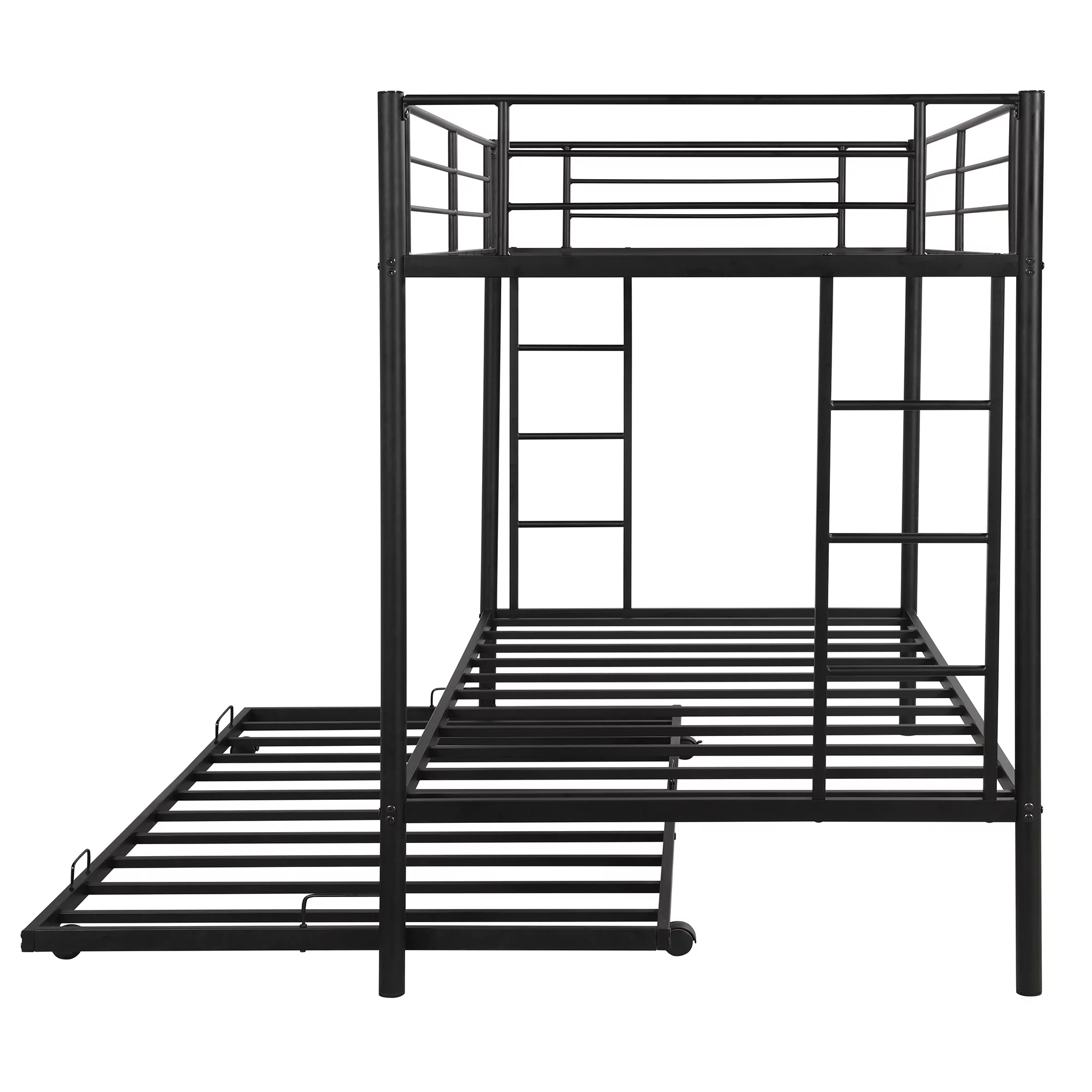 CHURANTY Twin Over Twin bunk Bed with Trundle,Metal Bunk Bed Frame with 2 Side Ladders, Safety Guard Rails for Kids/Teens/Children/Adults, Black
