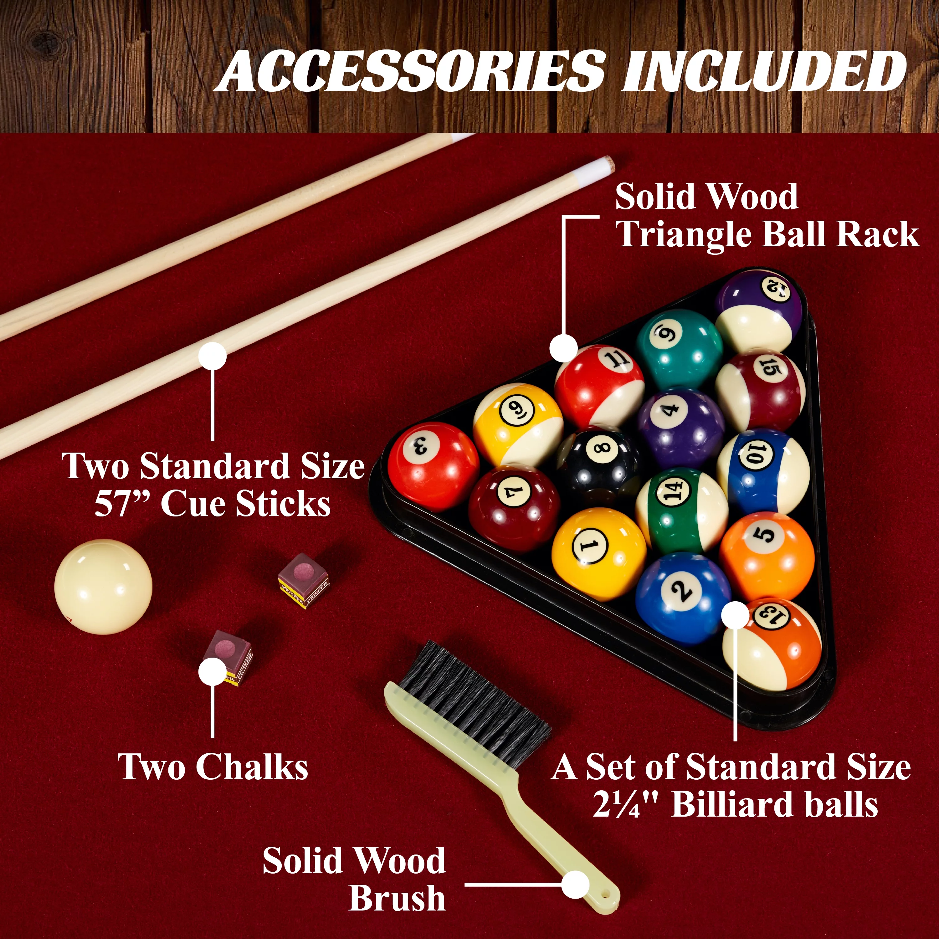 Barrington Red Billiard Table with Cue Rack and Accessories (89