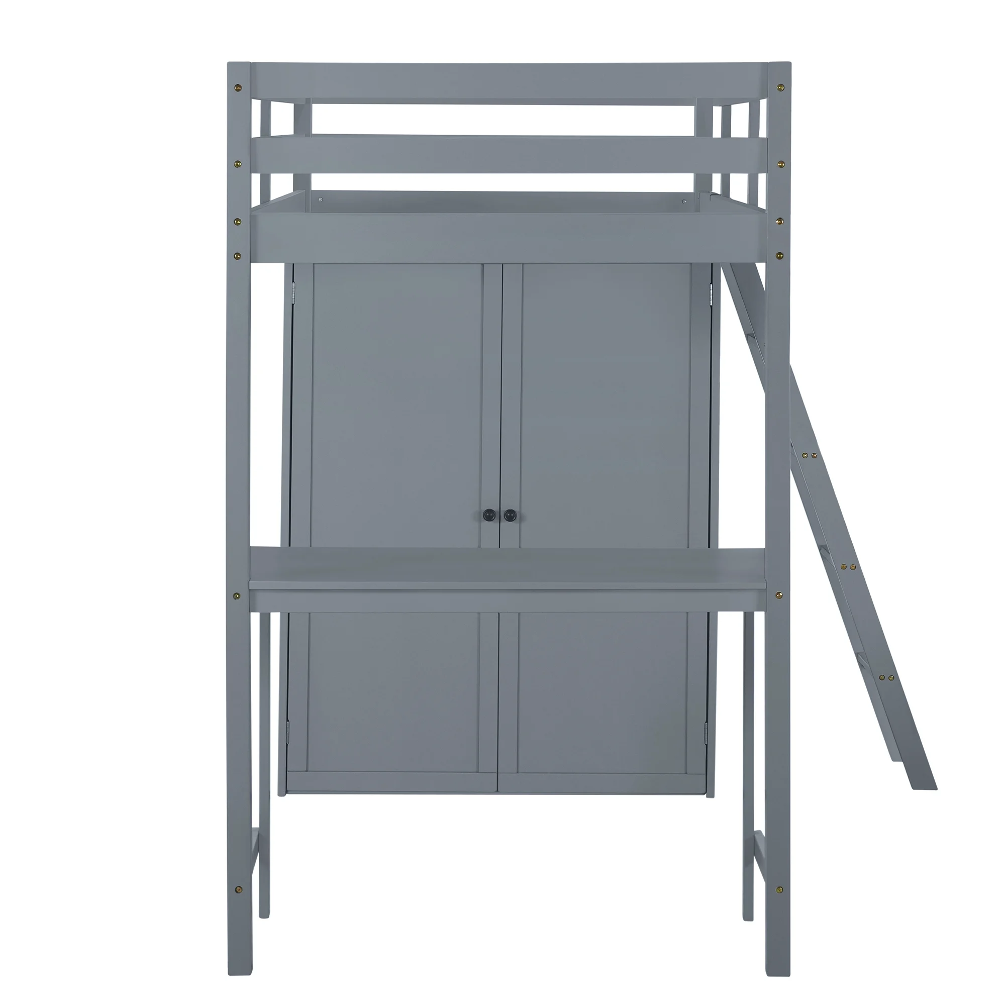 Churanty Twin Size Loft Bed with Wardrobe and Desk for Kids, Wood High Twin Loft Bed Frame with Shelves,Gray