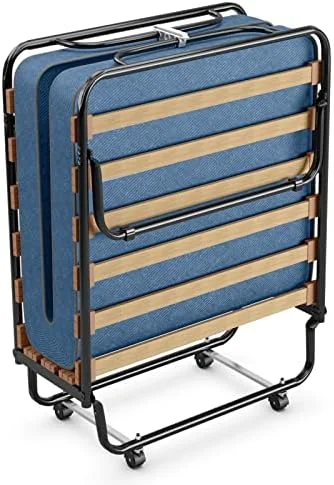 YZboomLife Folding Rollaway Bed with Mattress  Foldable Bed with Memory Foam Mattress for Adults  Portable Fold Up Guest Bed with Sturdy Steel Frame on Wheels for Home & Office  Made