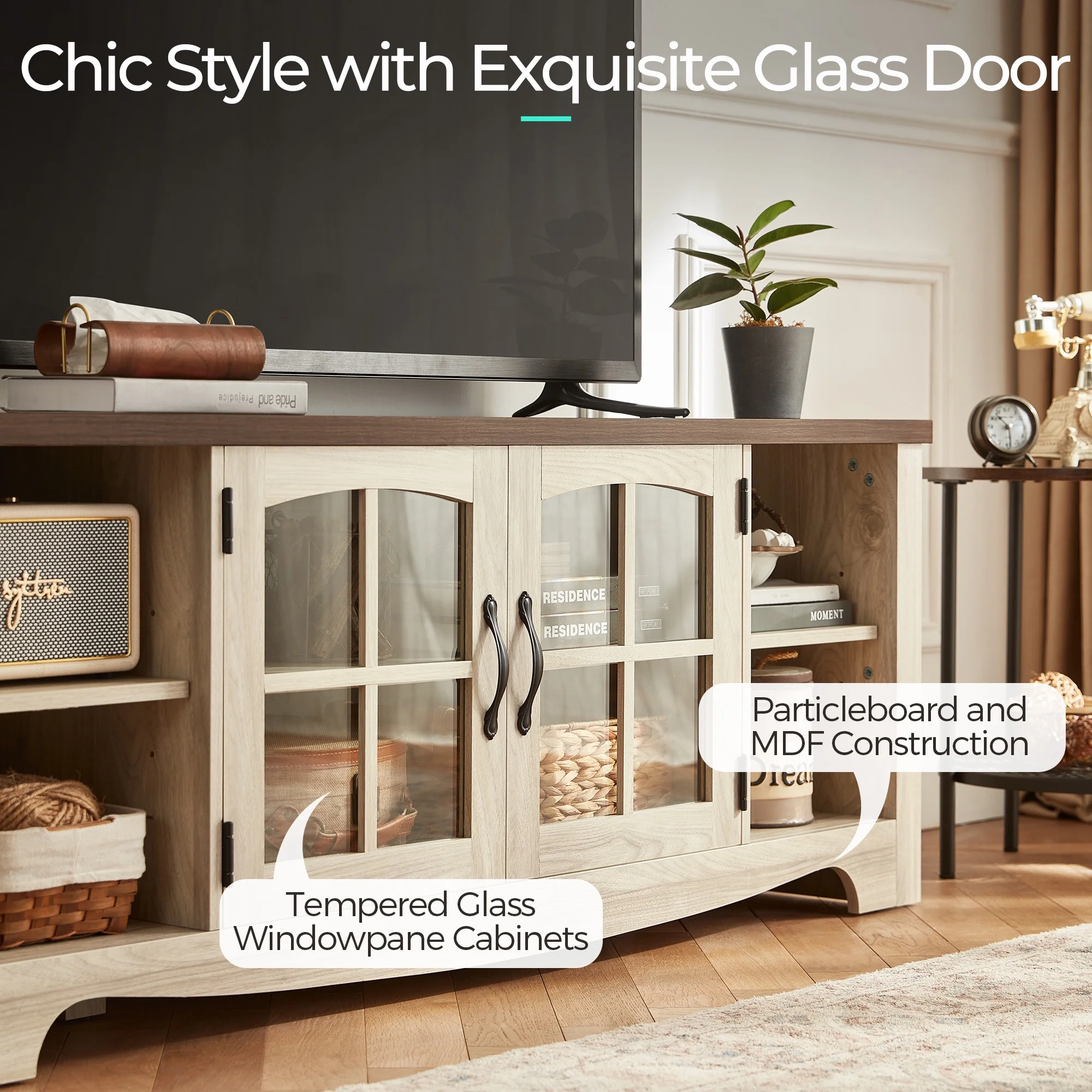 LINSY HOME Modern Farmhouse TV Stand for TVs up to 65