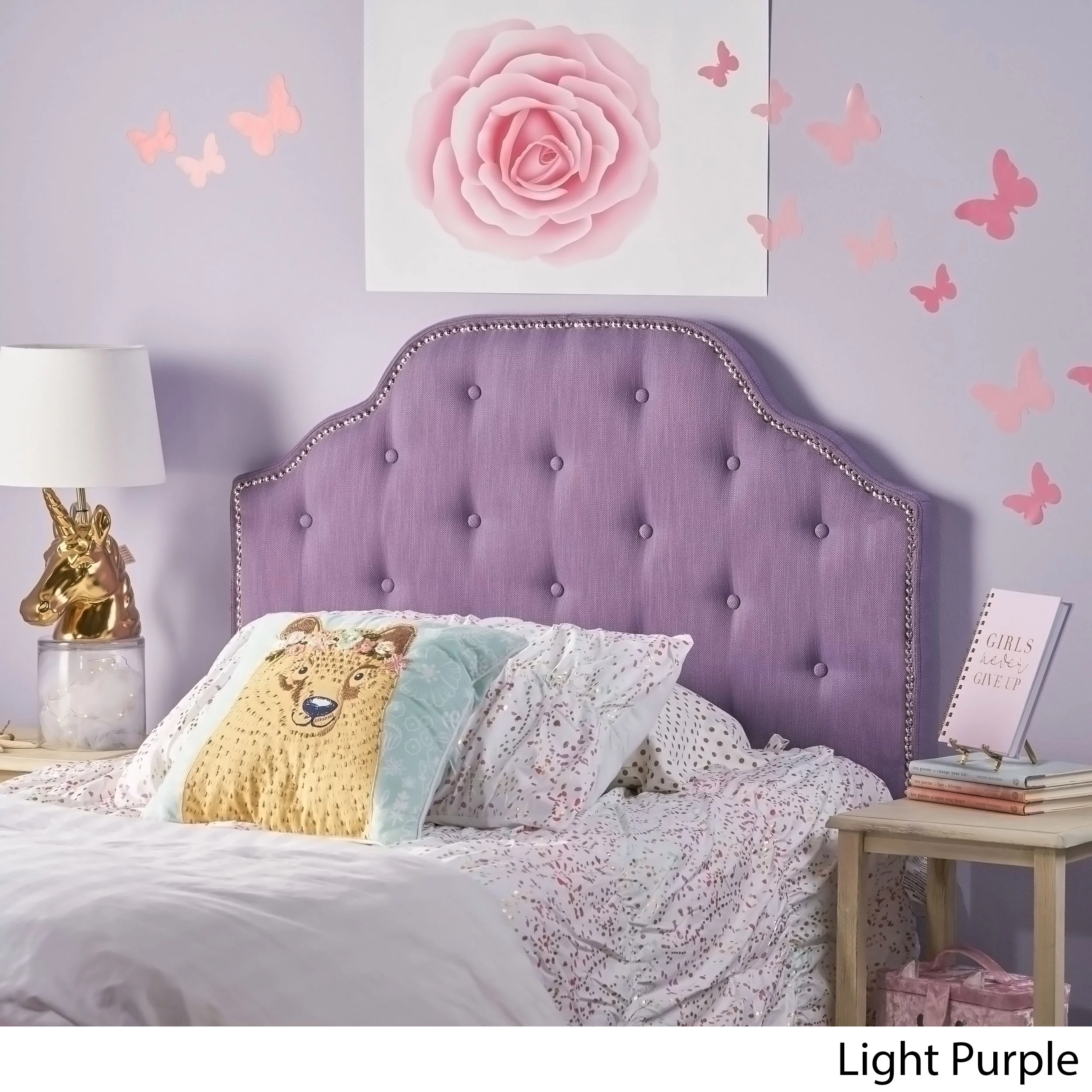 Noble House Kathleen Twin Fabric Tufted Kid's Headboard, Light Purple