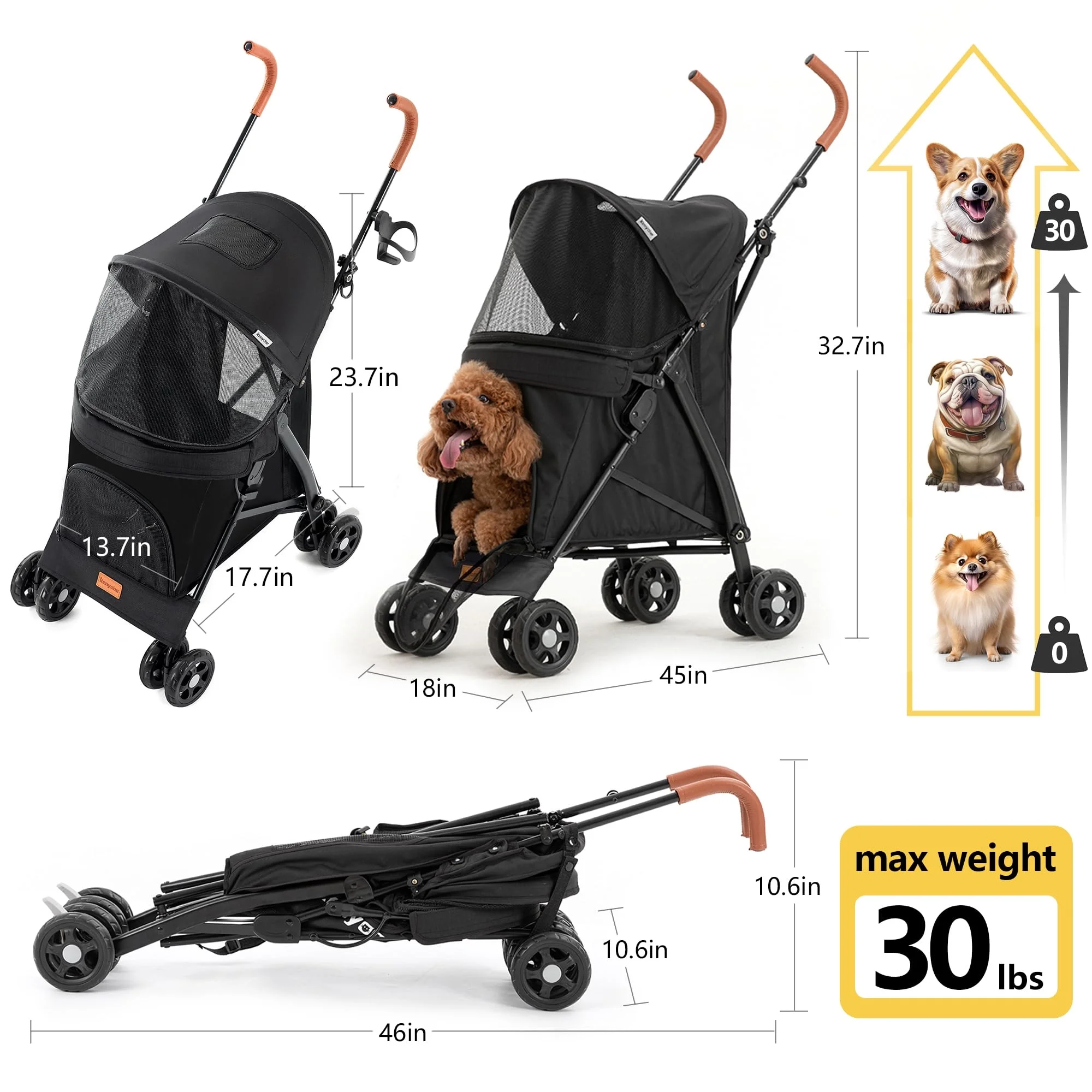 3 in 1 Folding Pet Dog Stroller, Dog Cat Stroller with Storage Basket and Cup Holder Portable Travel Carriage 4 Wheels for Small Medium Cats, Dogs and Puppy (Blue)