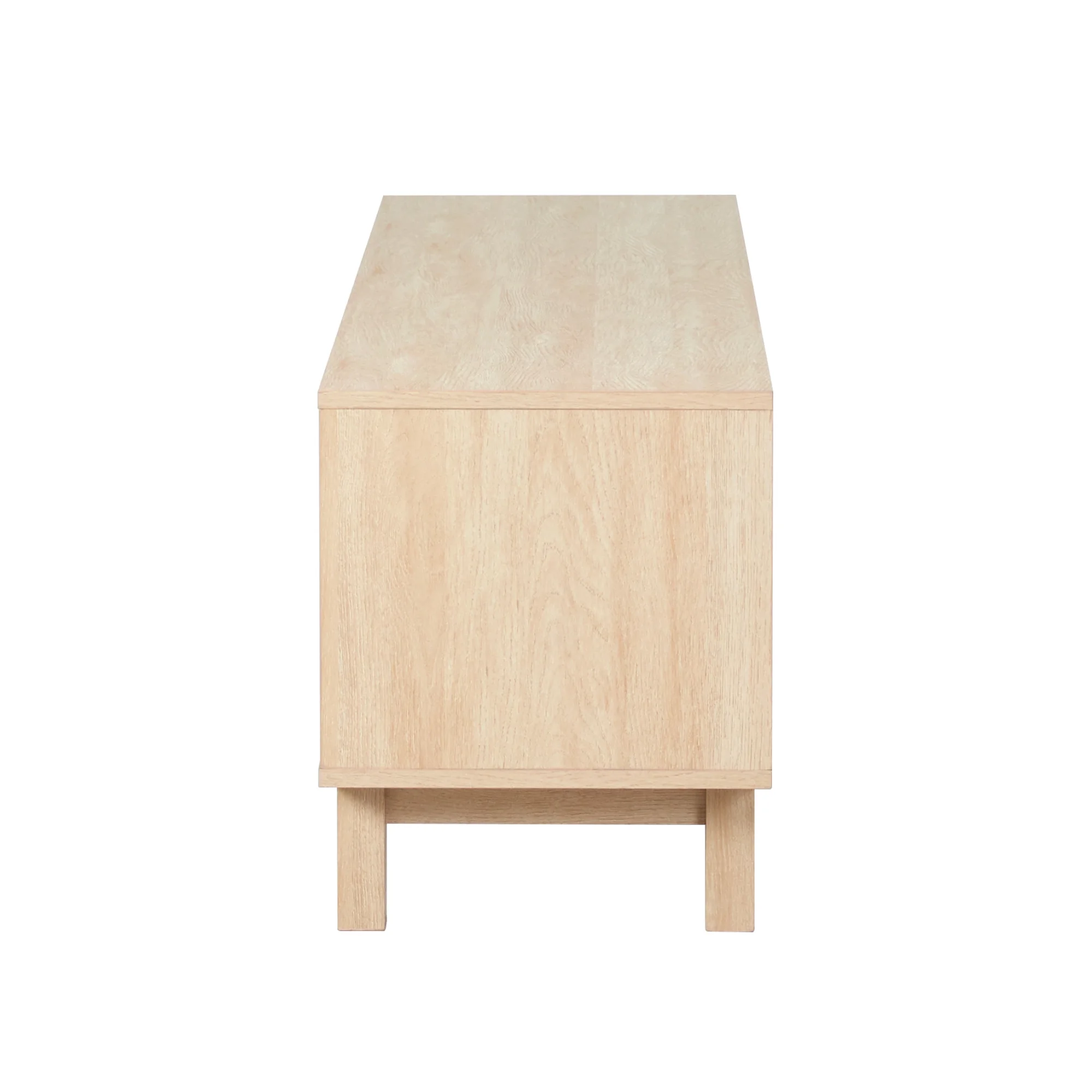 Walker Edison Boho 2-Door Rattan TV Stand for TVs up to 80”, Coastal Oak