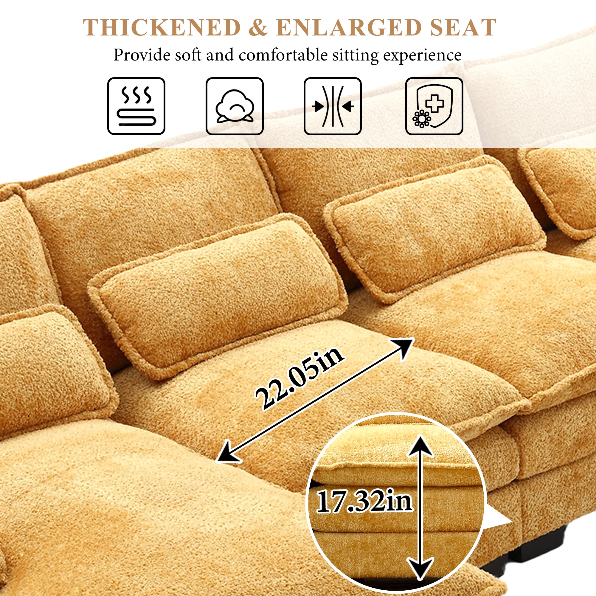 Muumblus Chenille Sectional Sofa with 2 Chaise, 110.6