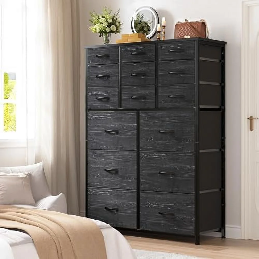 Dresser for Bedroom with 15 Drawers  Tall Dressers for Bedroom with Heavy Duty Wood and Metal  Large Bedroom Dressers & Chest of Drawers for Bedroom  Closets  Living Room  Black Wood