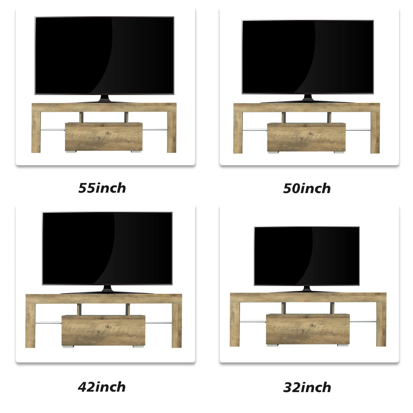 TV Stand with LED RGB Lights, Modern Entertainment Center Media Console Table Gaming TV Stand Cabinet with Drawer Glass Shelves for 55 inch TVs living Room Bed Room Furniture (Grey Oak)