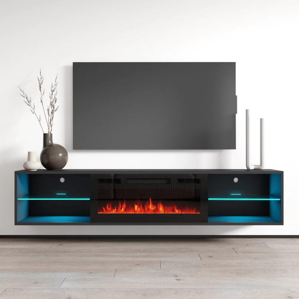 Lima BL-EF Floating Fireplace TV Stand for TVs up to 80