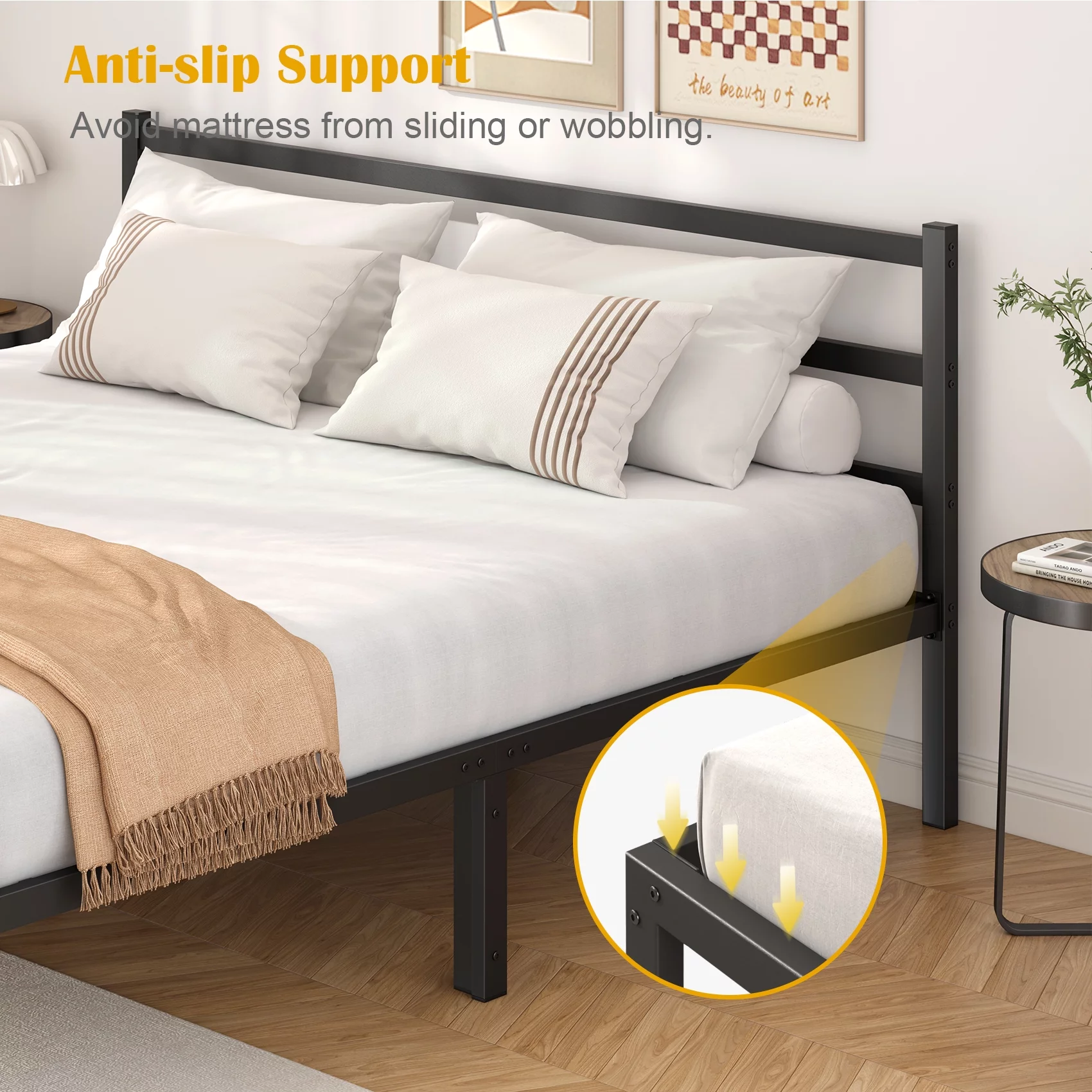 Mr IRONSTONE Heavy Duty Queen Size Metal Platform Bed Frame with Headboard and Footboard 14