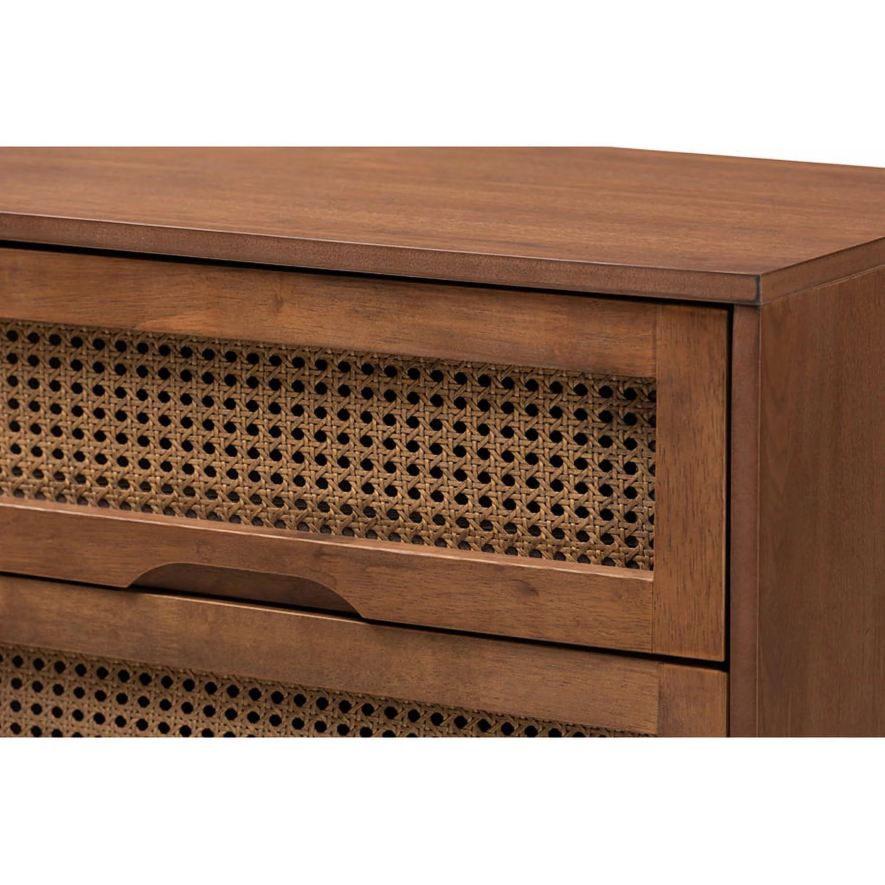 Baxton Studio Barrett Mid-Century Modern Walnut Brown Finished Wood and Synthetic Rattan 6-Drawer Dresser