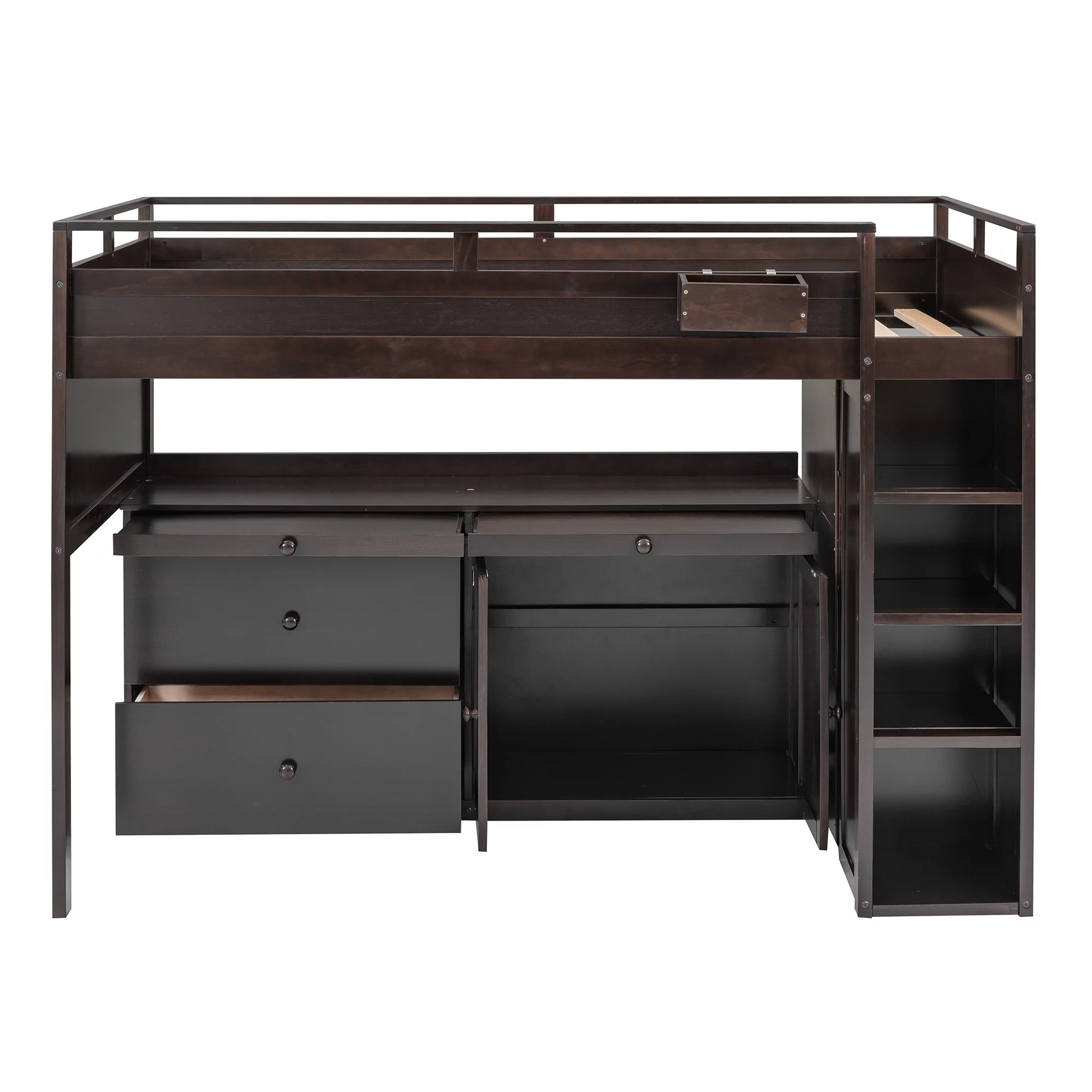 CoSoTower Loft Bed with Rolling Cabinet and Desk - Espresso