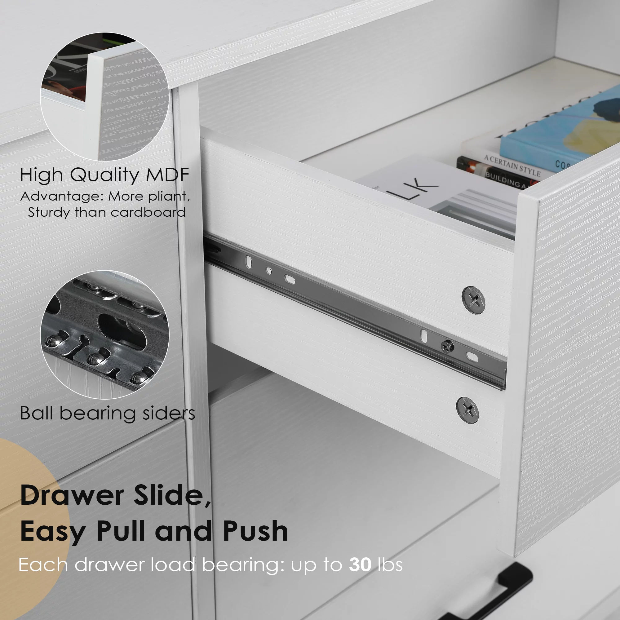 47.3'' Drawer Dresser Chest of 6 Drawers, Storage Dresser Tower for Bedroom, Living Room, Hallway, Nursery, White Storage Cabinet Wooden Dresser with Steel Frame, White