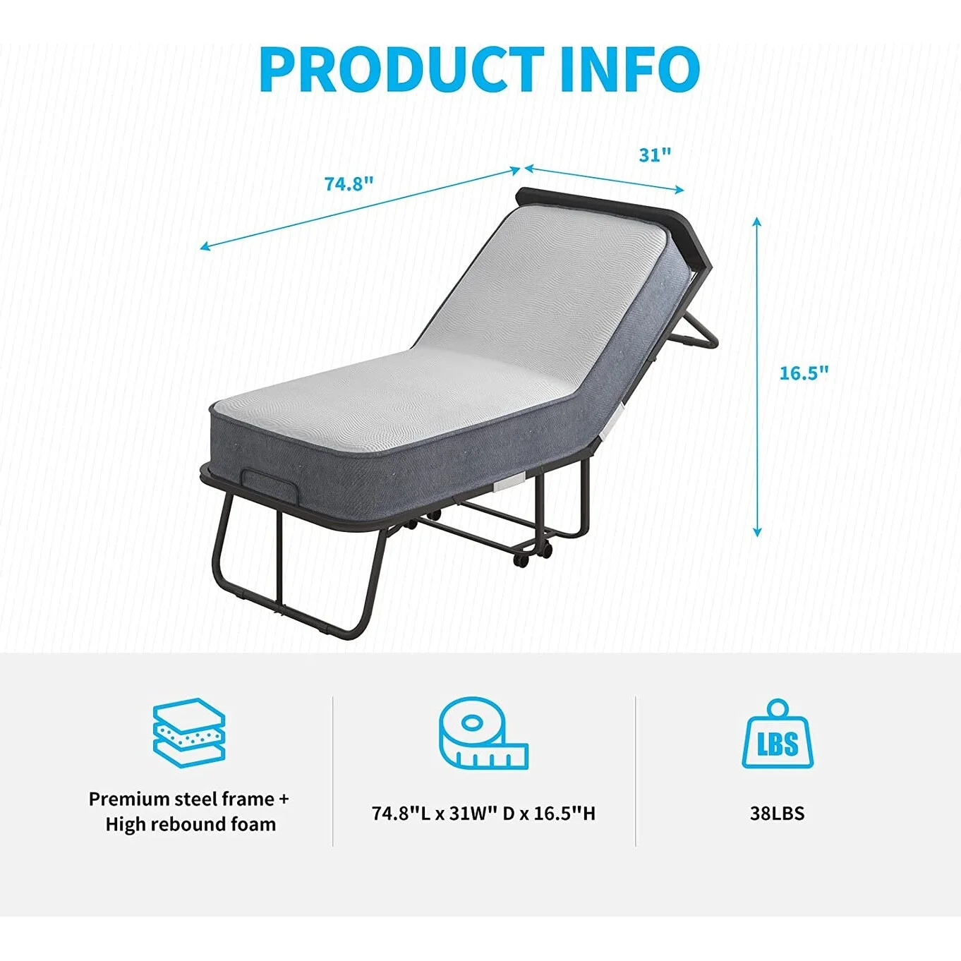 Mixoy Folding Bed with Mattress and Headboard|Space Saving Foldable Bed with Foam Mattress | Bed Frame with Wheels
