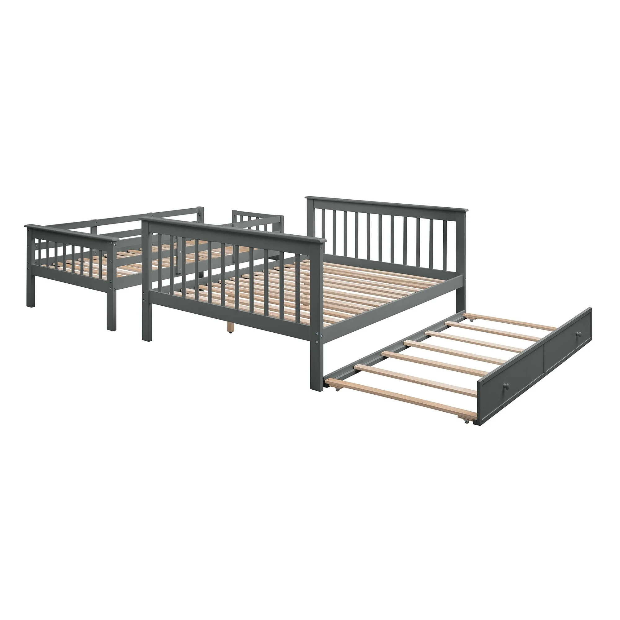 Nestfair Stairway Twin Over Full Bunk Bed with Twin size Trundle Grey