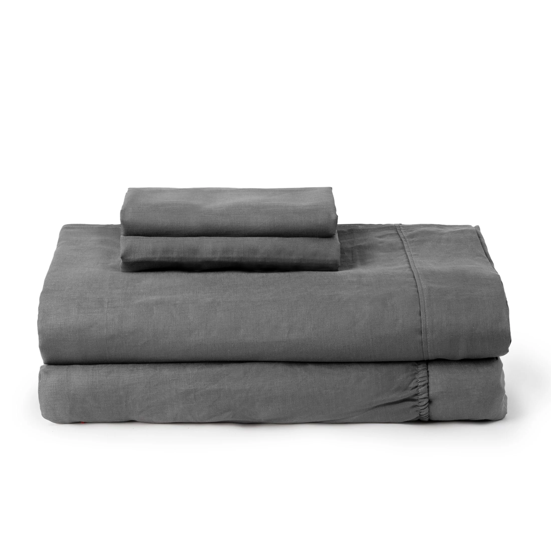 Mellanni 100% Flax Linen 4-Piece 135 GSM Gray Linen Sheet Set, King - Deep Pocket