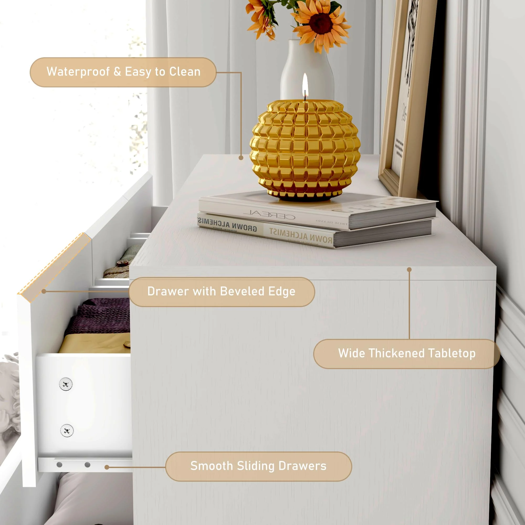 ChVans White 9 Drawer Dresser for Bedroom with Charging Station, 63