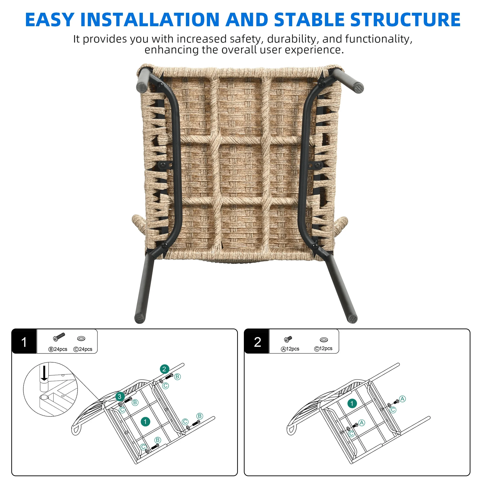 Dextrus Patio PE Rattan Chair Set of 6, Indoor Outdoor Dining Chair,Armchair Armrest Stackable for Garden,Backyard,Balcony - Brown & Yellow