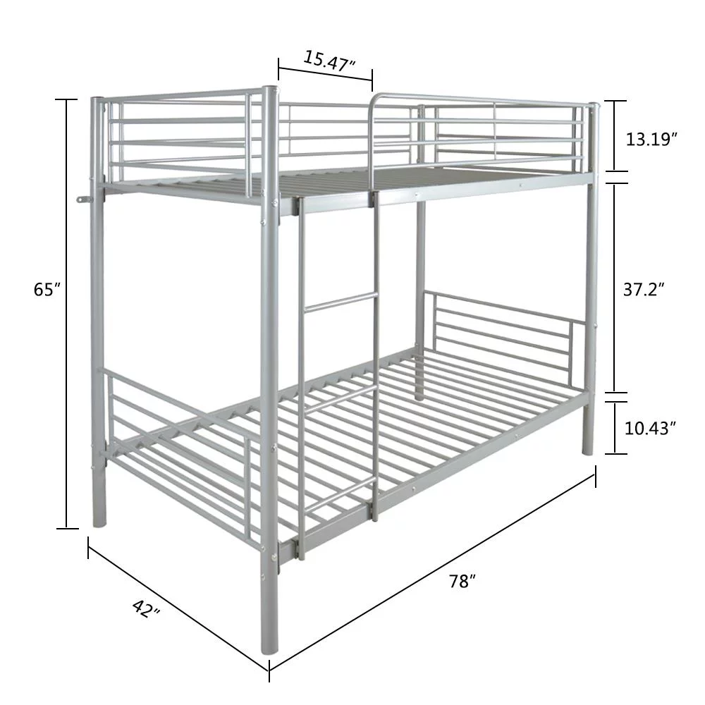 Ktaxon Twin Bed for Kids,Metal Frame with Ladder,Gray Bunk