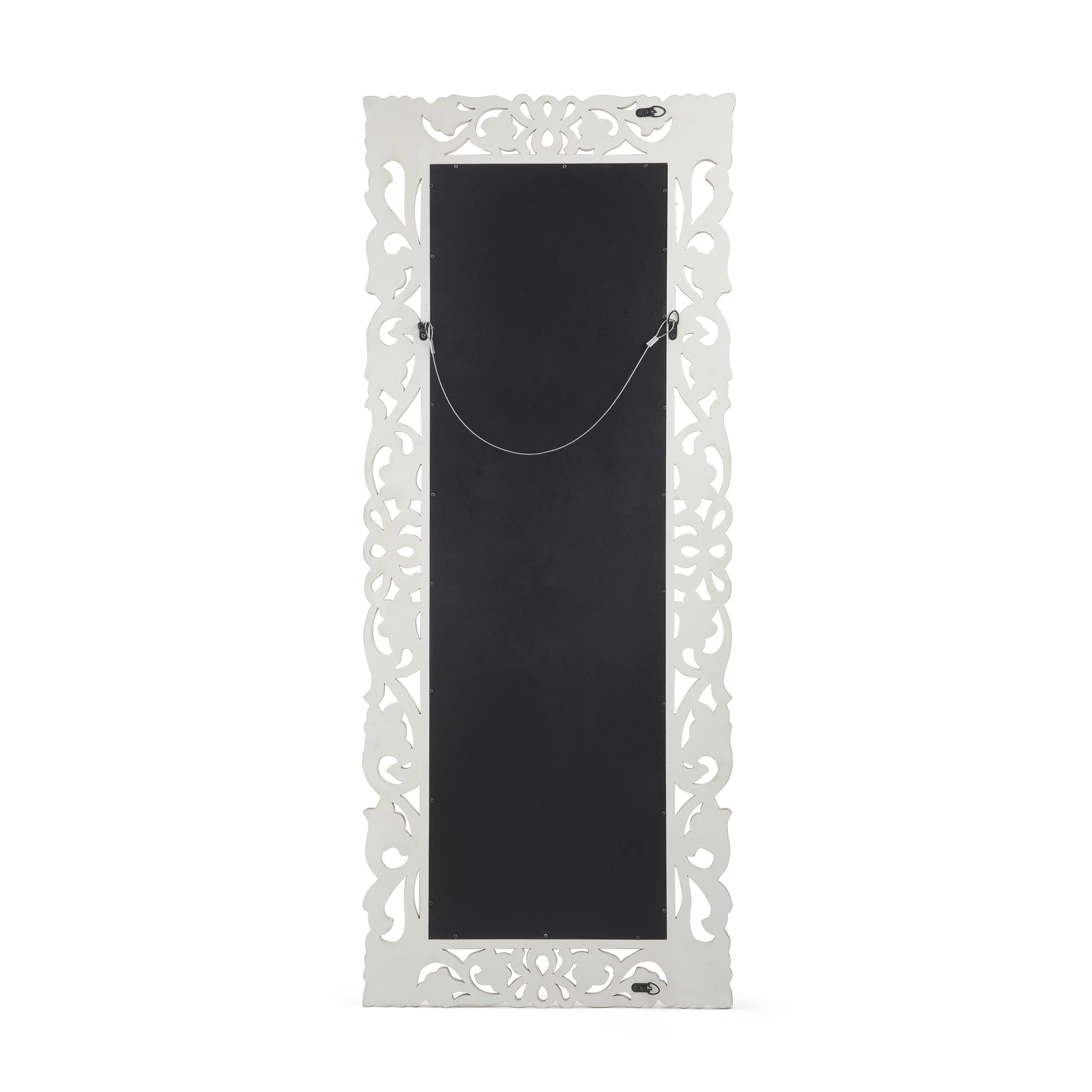 Noble House Koa Traditional Standing Mirror with Floral Carved Frame, Distressed White, Gold