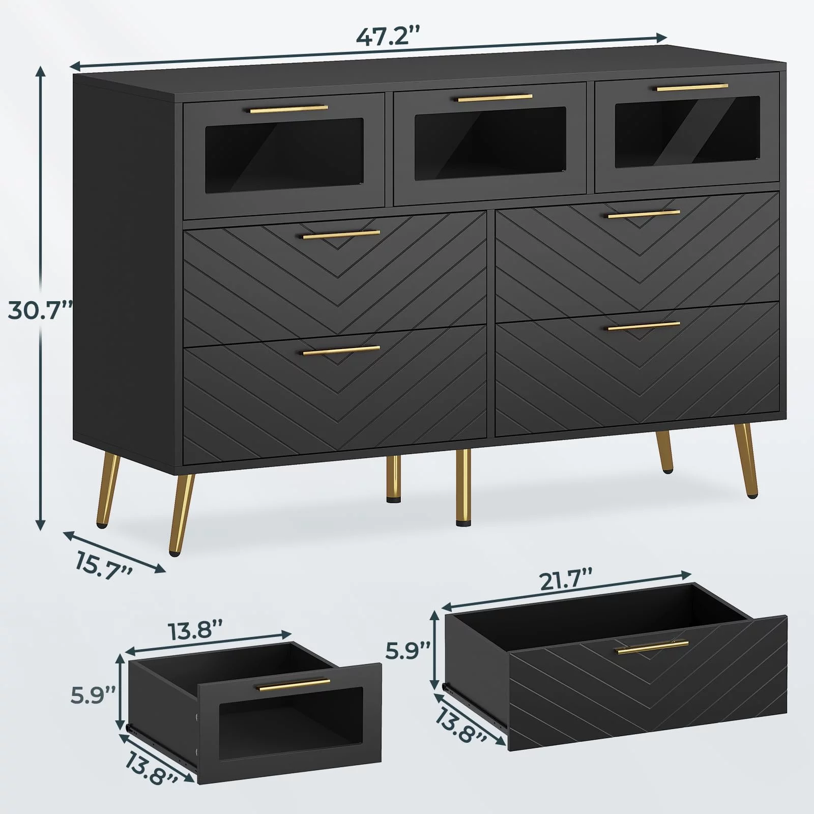 Black Dresser for Bedroom with RGB LED Lights,Modern 7 Drawer Dresser Chests of Drawer Storage Organizer for Living Room Closet