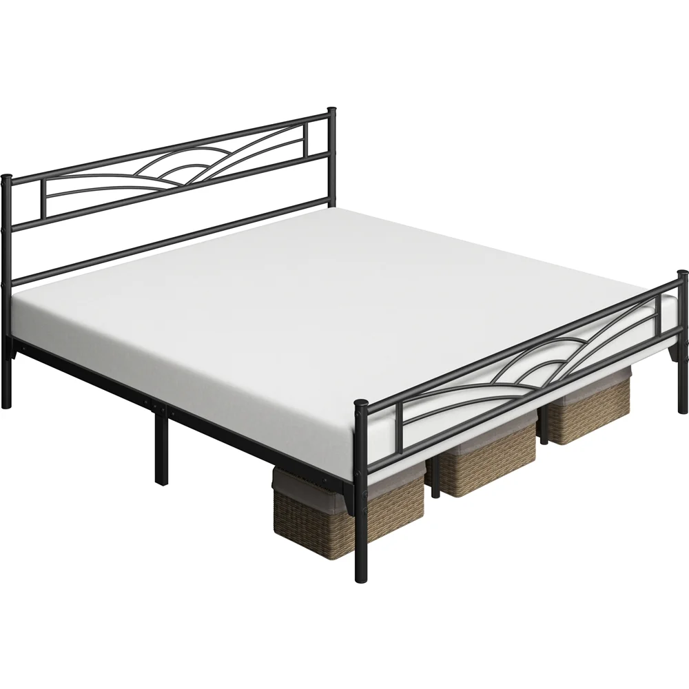 Easyfashion Cloud-Inspired Design Metal Platform Bed,California King,Black