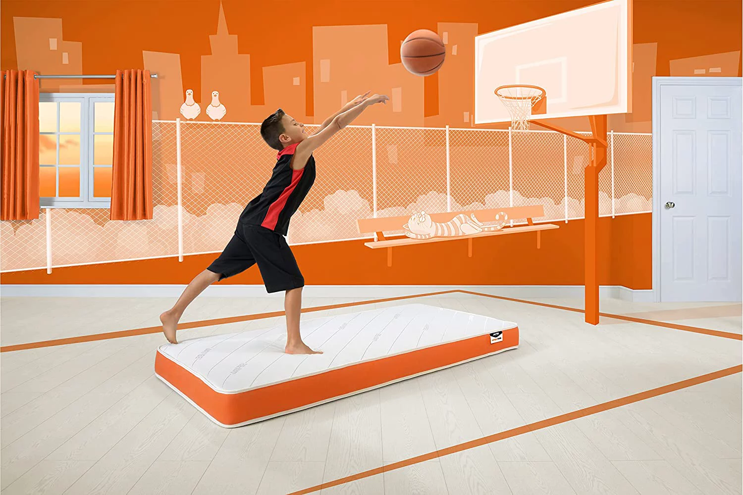 Mattress Simply Kids Sprung Mattress  Bed in a Box - Foam Free - Twin Single  White and Orange