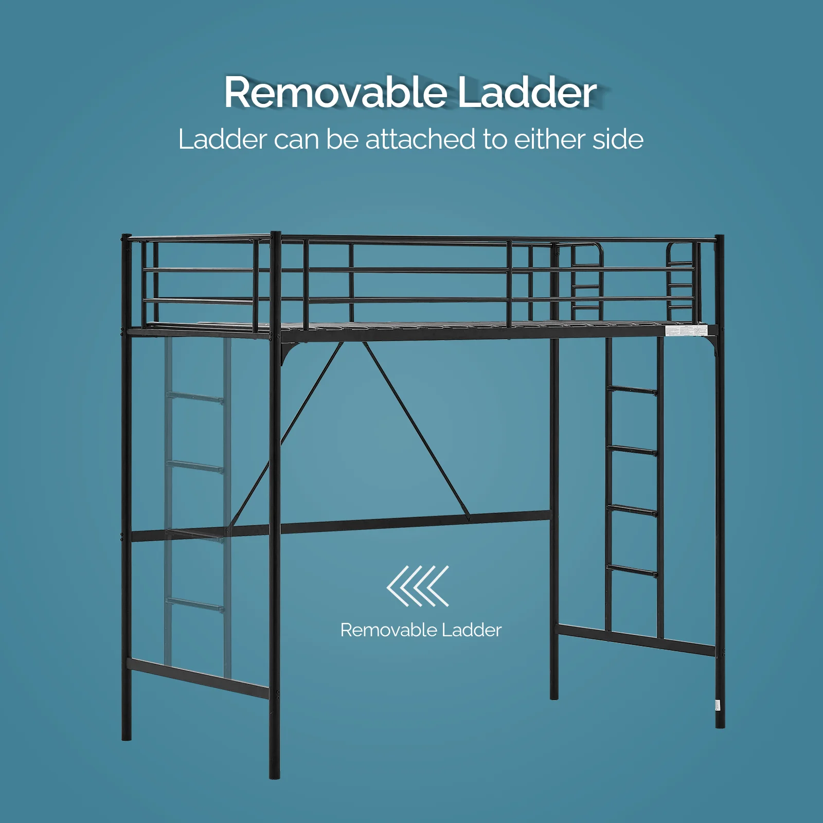 VINGLI Metal Loft Bed with Stairs and Flat Rung, Junior Loft Bed Twin Size High Loft Bed for Kids/Teens/Adults, No Box Spring Required, Black