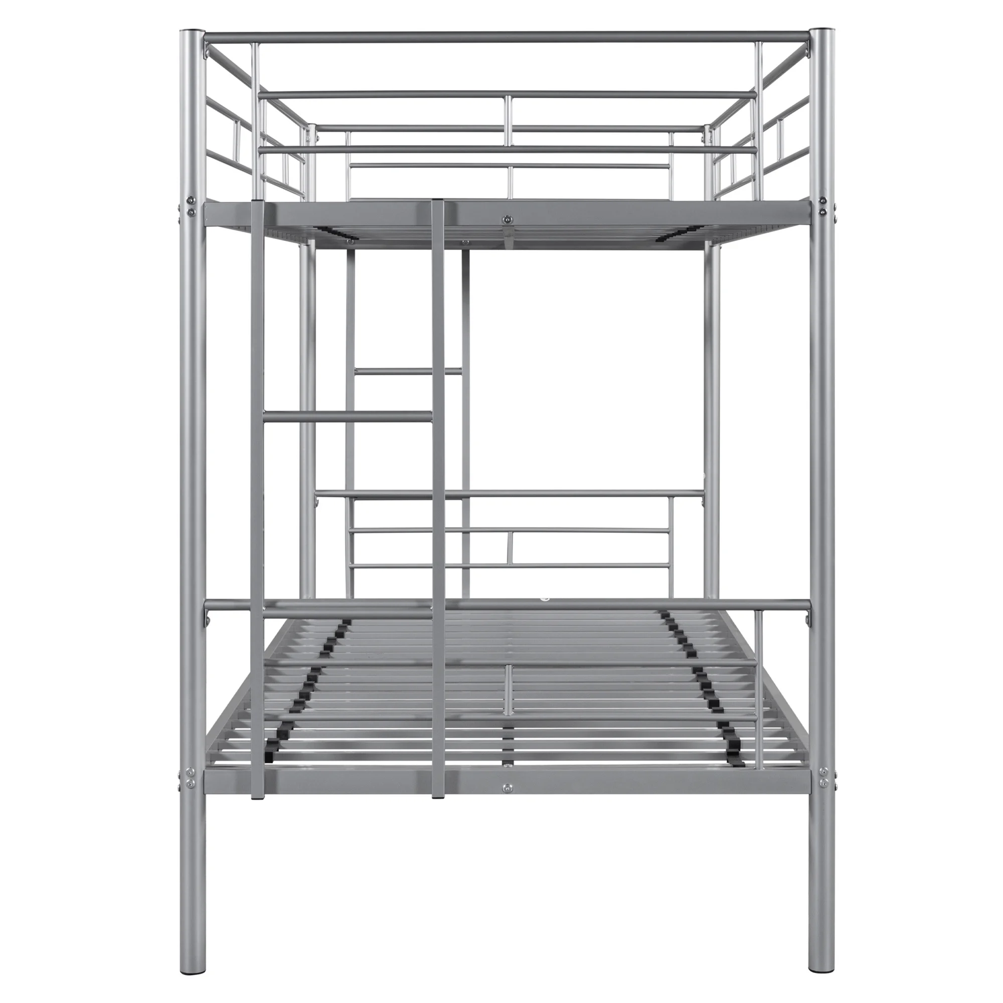 KAMIDA Metal Bunk Bed for Kids, Twin Over Twin Convertible Bunk Bed with Ladder and Safety Fence, Silver