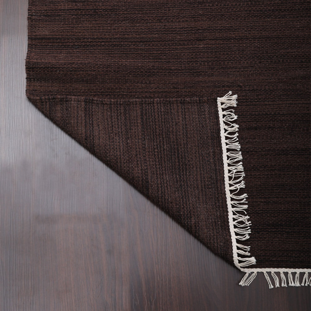 RUGSOTIC CARPETS HAND WOVEN FLAT WEAVE KILIM WOOL ECO-FRIENDLY AREA RUGS - 5'x8', Rectangle, Dark Brown , Plain Solid Design, Low Pile Handmade Area Rugs for Living Room, Bed Room (D00111)