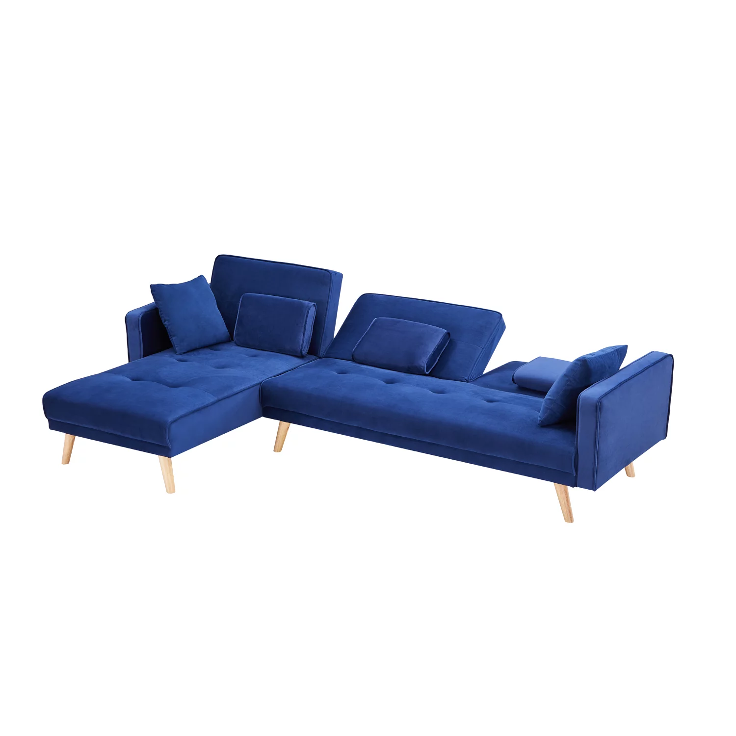 Modern Velvet L-Shaped Sectional Sofa Bed, Convertible Folding Sleeper Futon Couch with Chaise Lounge and Pillows for Living Room Office Apartment