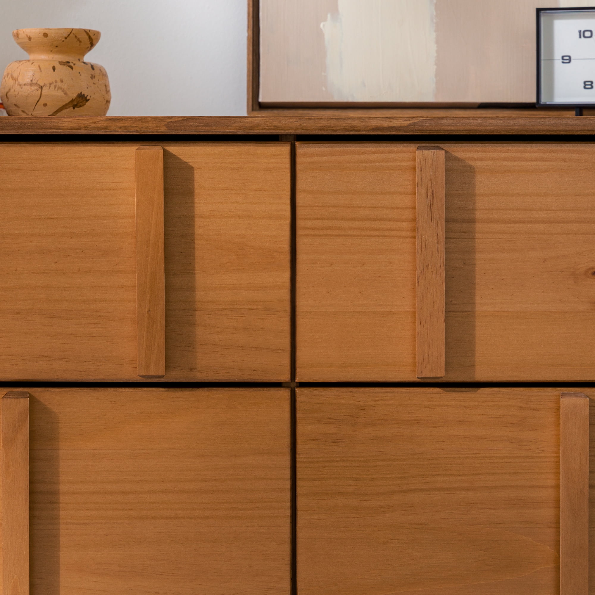 Walker Edison 60” Contemporary Vertical Drawer Pulls Solid Wood Dresser, Caramel