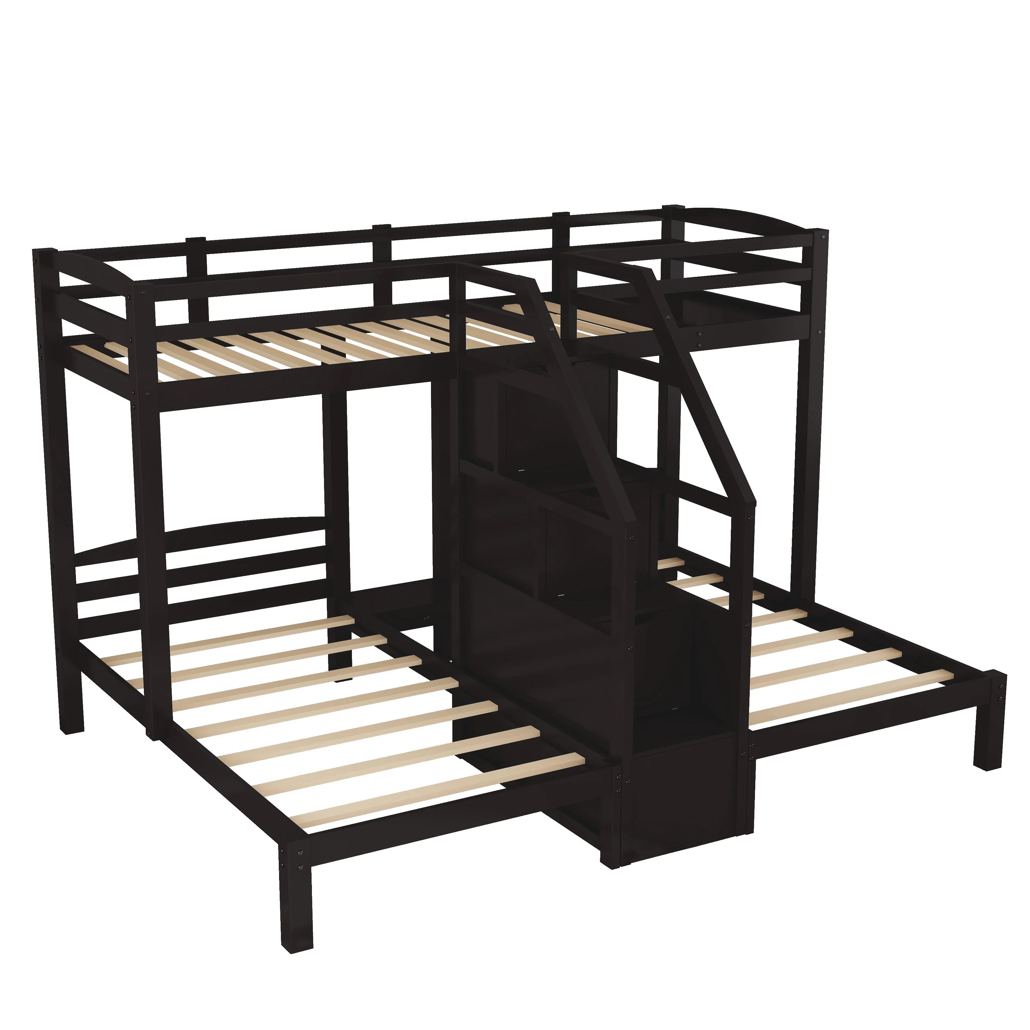 EUROCO Twin over Twin & Twin Bunk Bed with Staircase and Drawers for Kids Bedroom, 3-in-1 Bunk for More Kids, Storage Staircase, Espresso