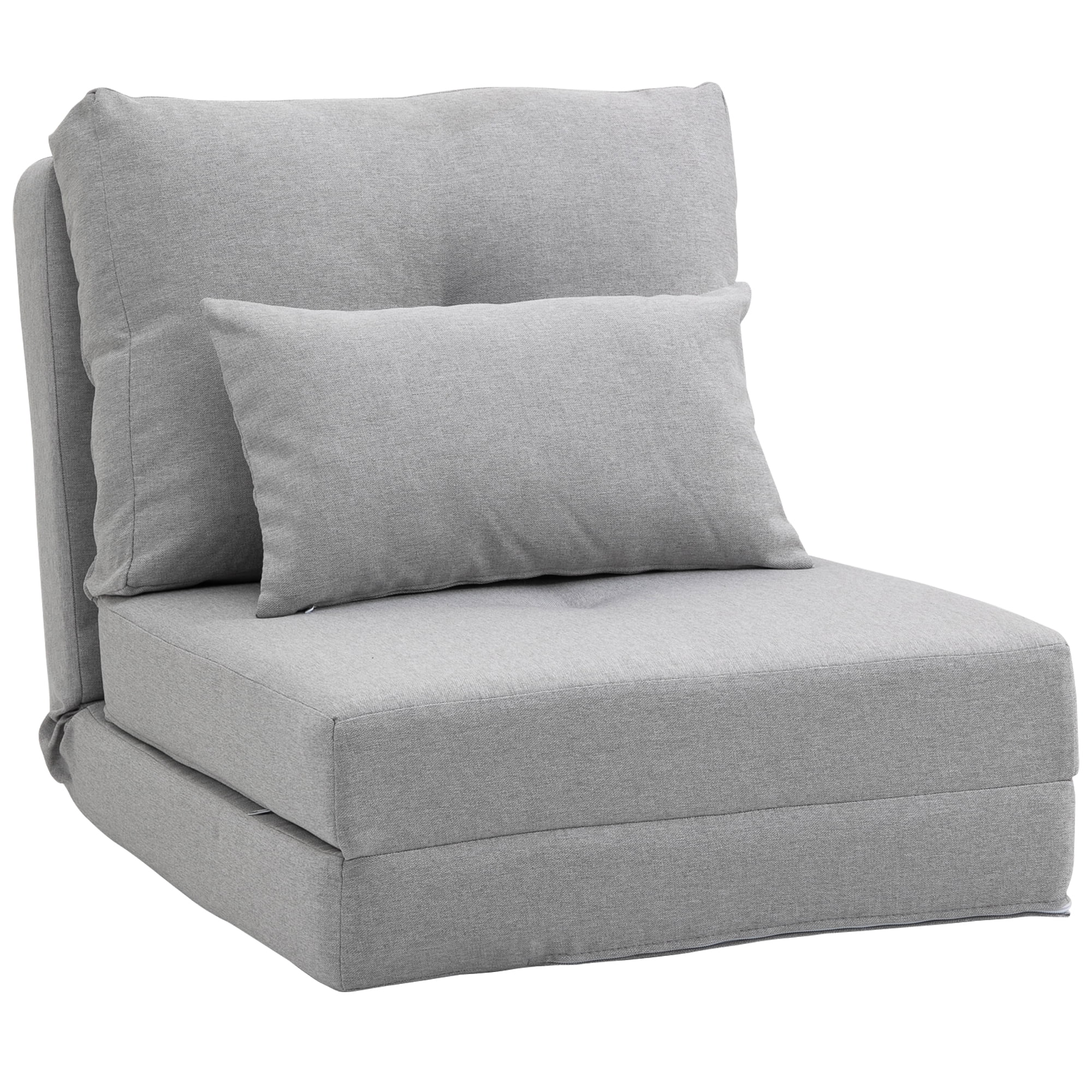 HOMCOM 2-in-1 Floor Adult Lazy Sofa Bed with 5 Position Adjustable Backrest, Light Gray