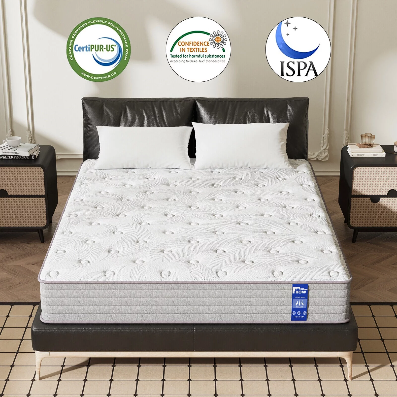 KOW® 12 inch Full Size Gel Memory Foam Mattress in a box,Medium Firm,Pressure Relief,5 Zones Support,Egde Support
