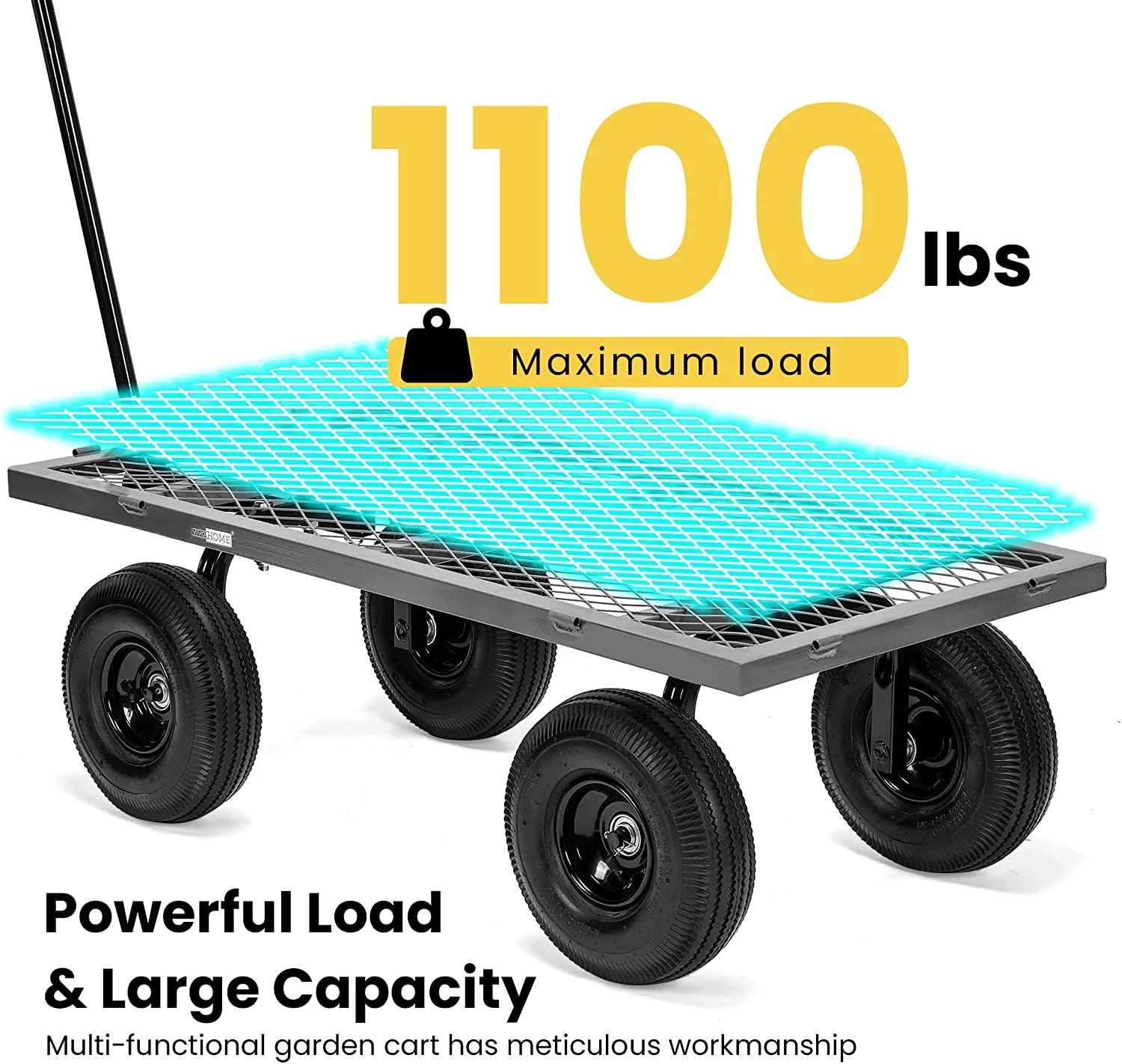 VIVOHOME Heavy Duty Mesh Steel Garden Cart 880 Lbs, Folding Utility Wagon with 10 Inch Wheels, Grey